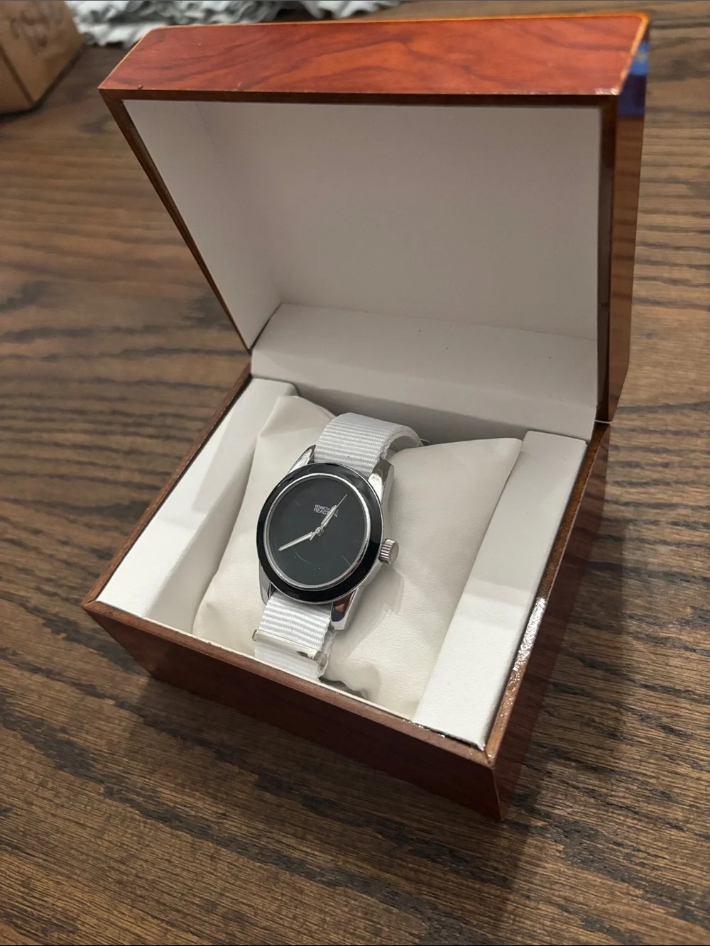 Kenneth Cole Reaction Black Dial Watch with White Nato Strap